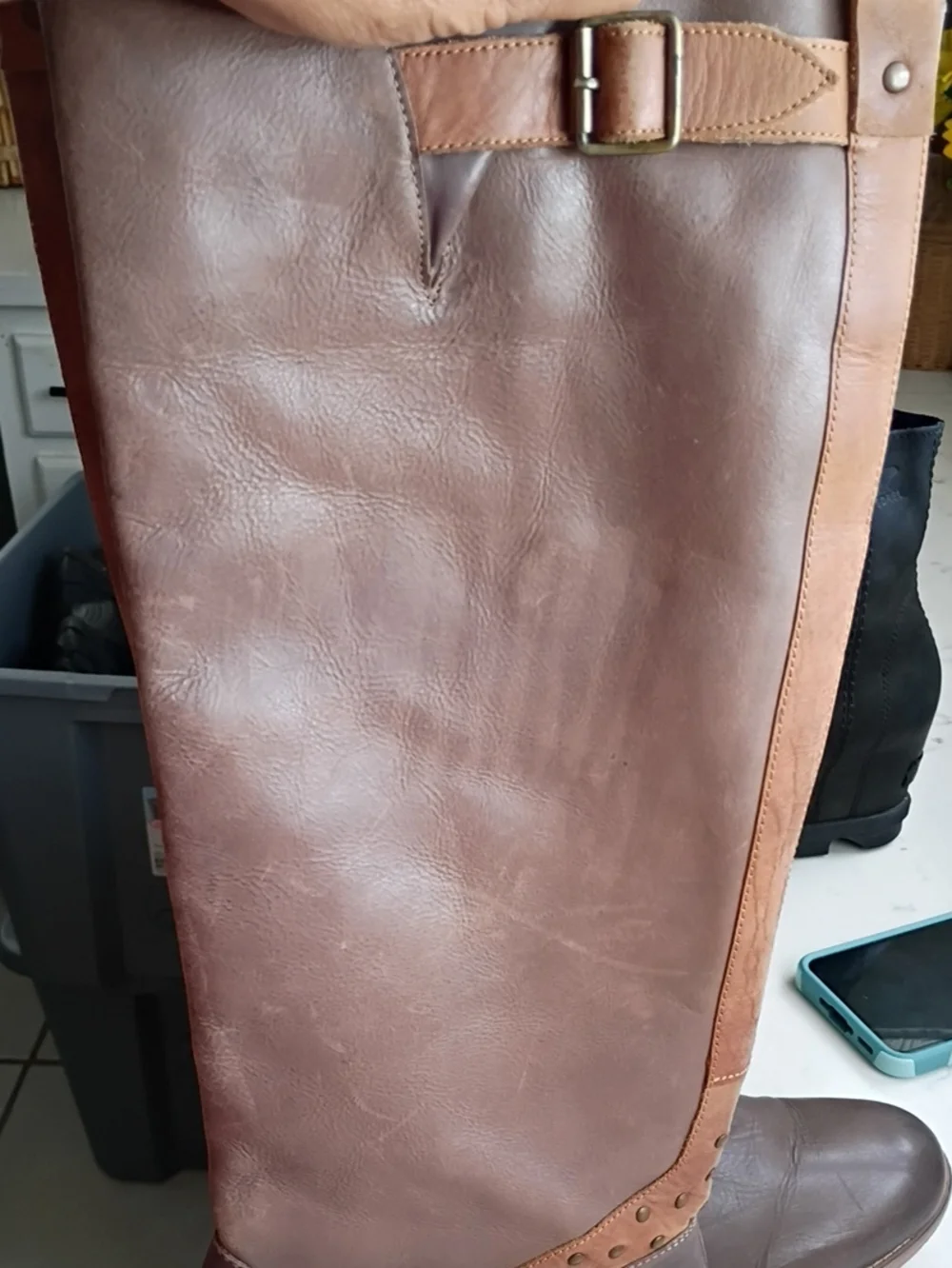 Laughty Monkey Women's Tall Brown Leather Riding Boots